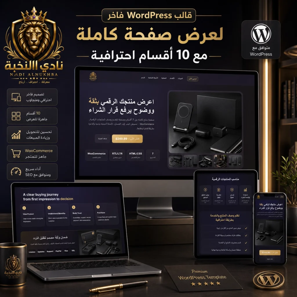 قالب WordPress فاخر لصفحة كاملة مع 10 أقسام احترافية