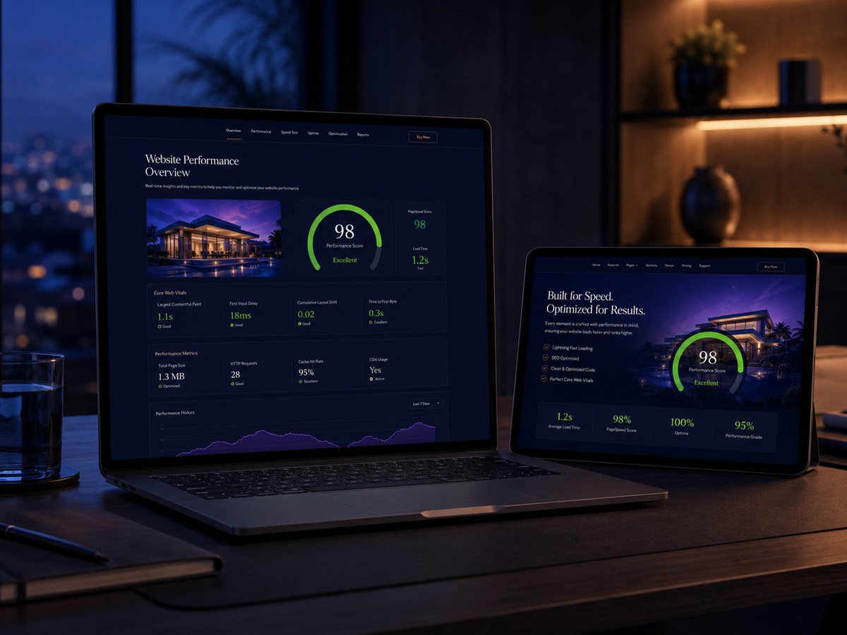 Website performance dashboard mockup